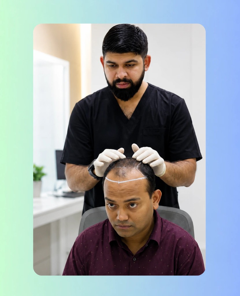 Dr. Waqas Latif performing hairline design consultation